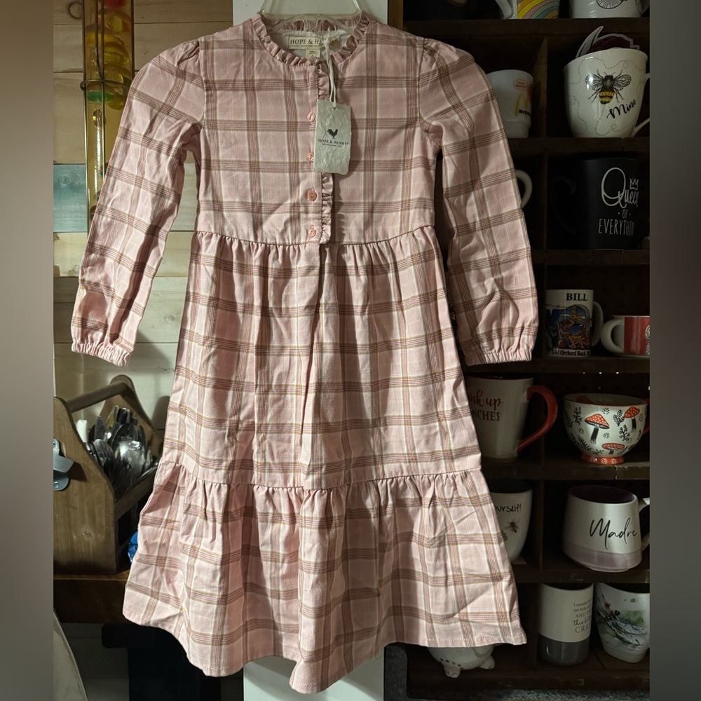 Hope & Henry pink long sleeve tiered ruffle dress New size 6 organic cotton